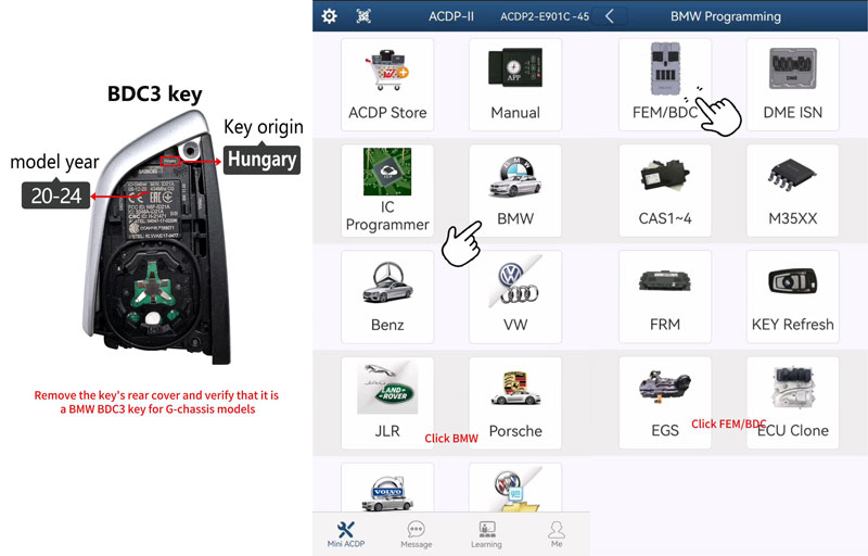 yanhua mini acdp bmw bdc3 icp key copy tutorial 1