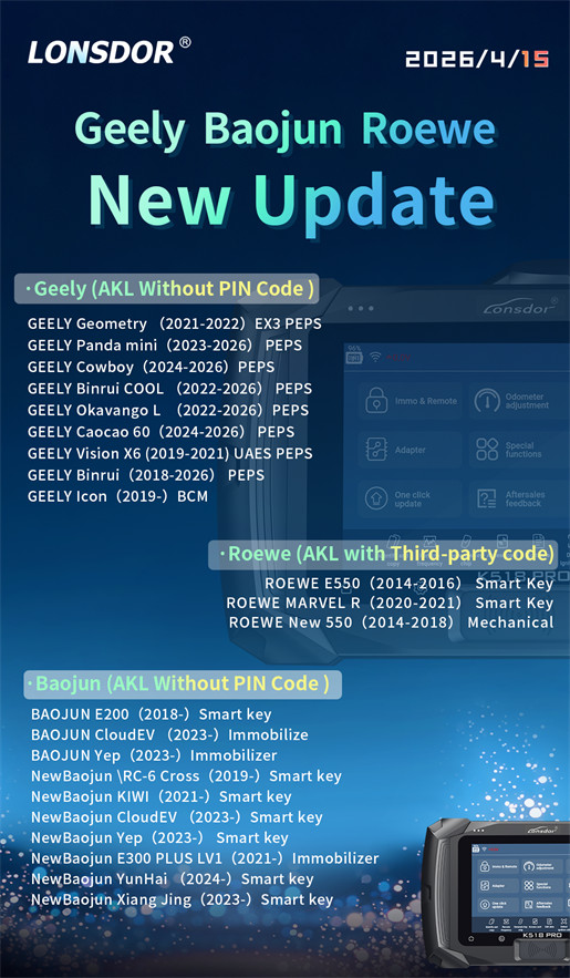 lonsdor k518 pro geely baojun roewe new update 