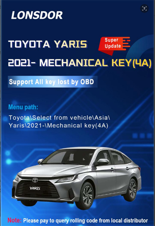 LONSDOR TOYOTA YARIS 2021- MECHANICAL KEY (4A)