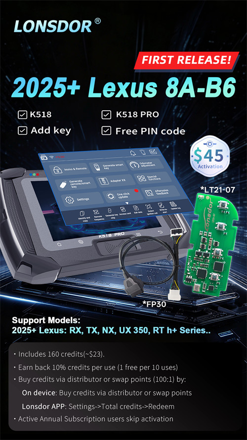 lonsdor k518 pro add 2025+ lexus 8a b6 immo 1