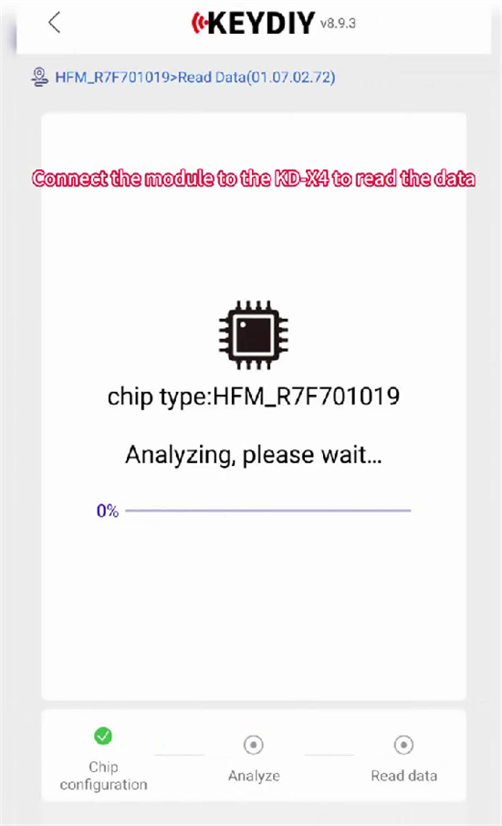 Connect the module to the KD-X4 to read the data