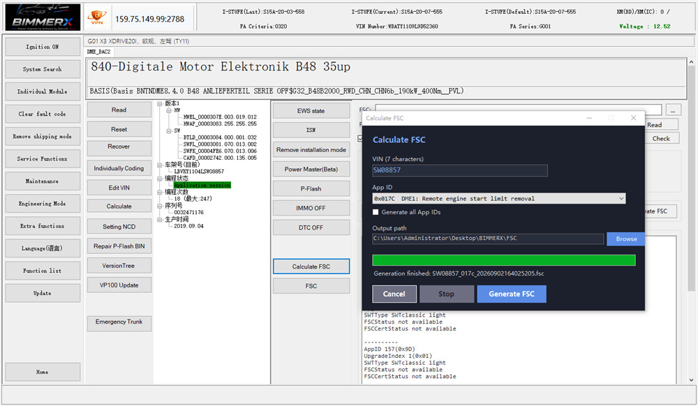 upgrade bimmerx for bmw dme fsc calculation 3