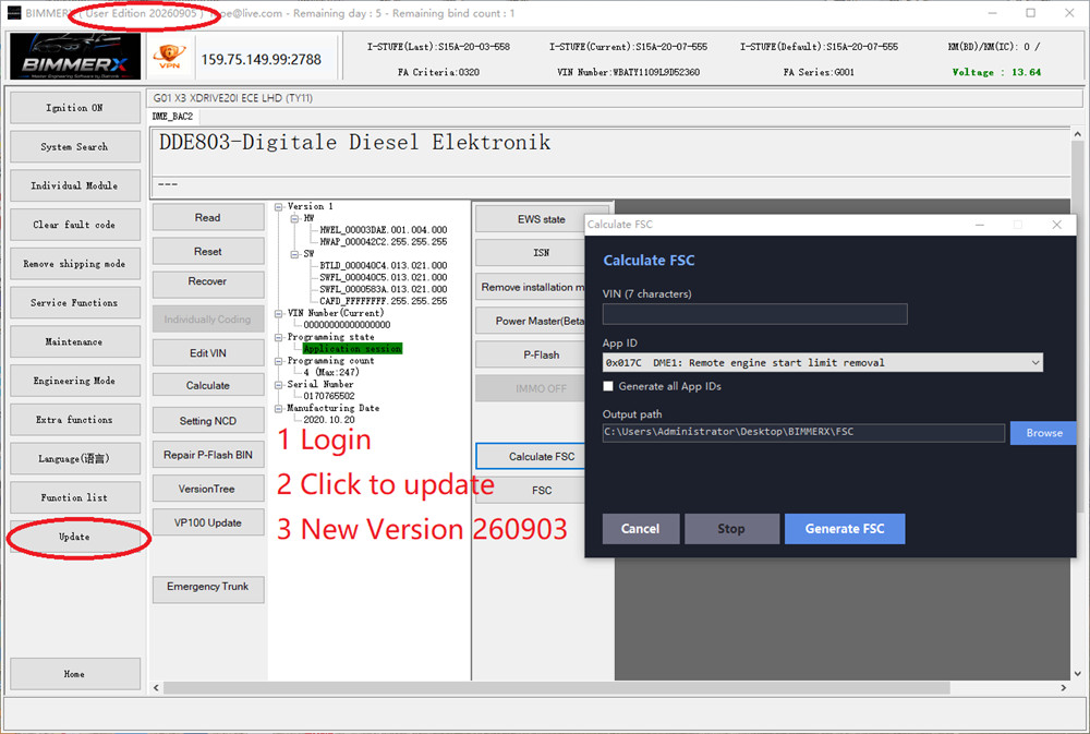 upgrade bimmerx for bmw dme fsc calculation 5